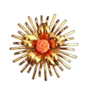 1960s Vintage Starburst or Sunburst Brooch with Pink Rose